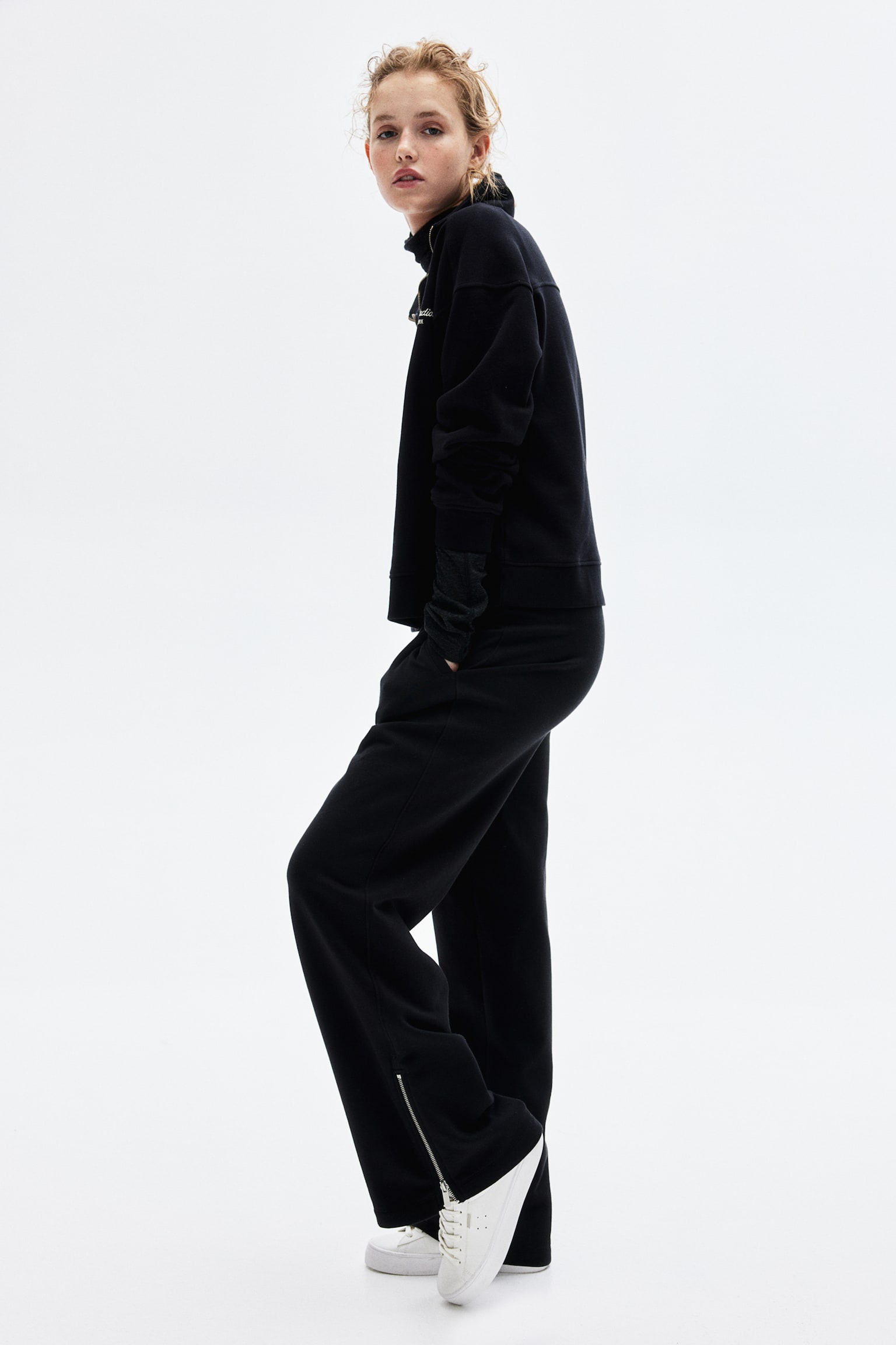 Zip-hem sweatpants - Black/Light grey marl - 4