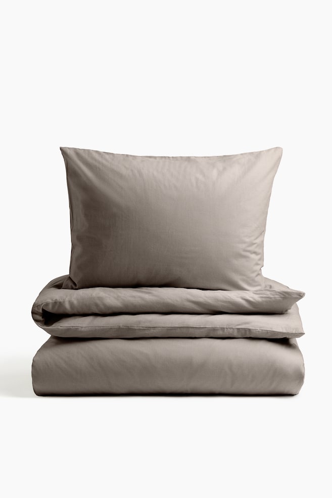 Cotton single duvet cover set - Greige/Khaki green/White/Dark green/Light beige/Mole/Dusty pink/Dark brown/Brown/Light pink/Light khaki green/Grey/Dusty blue - 1