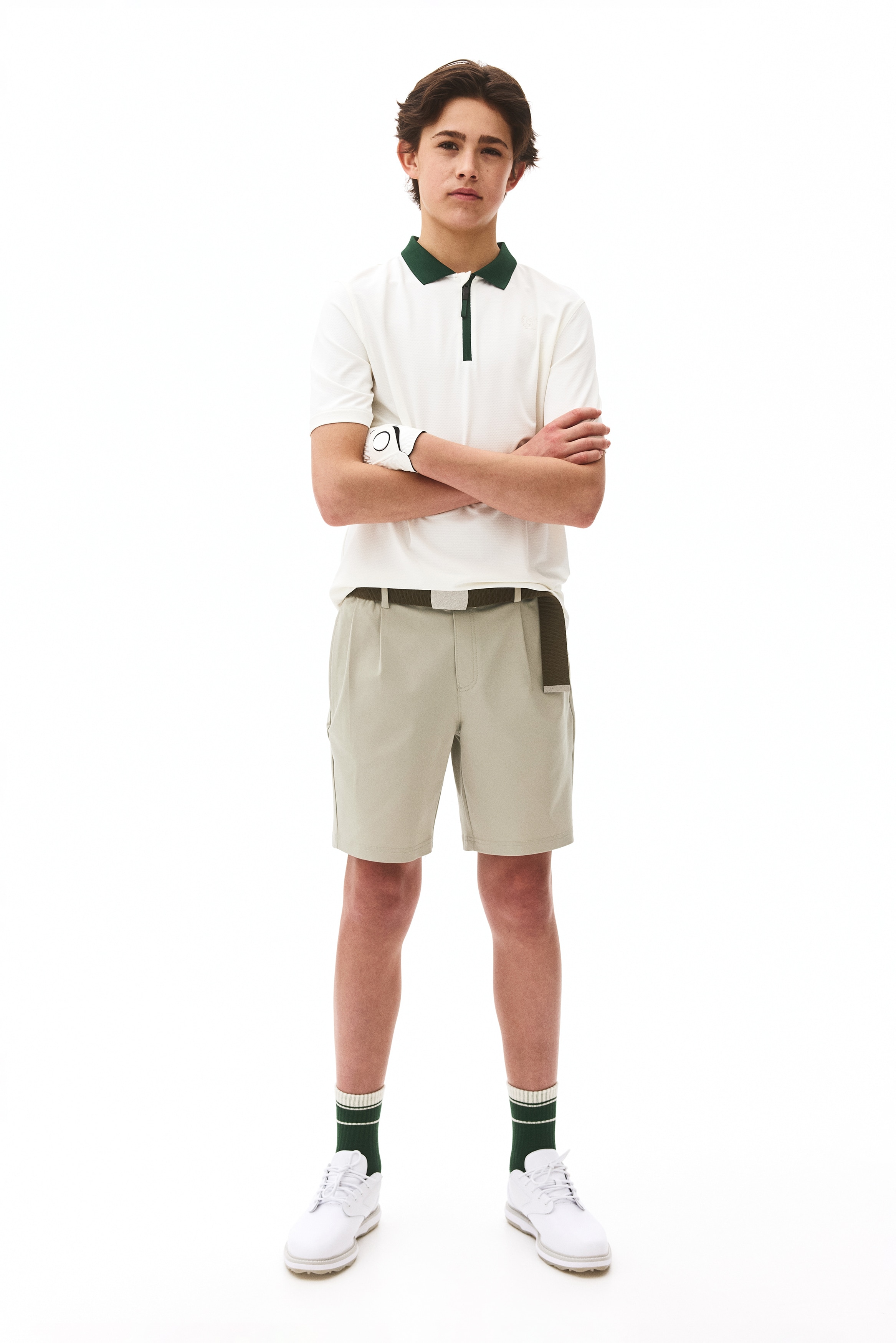 Golfshorts med DryMove™ - Mjuk salviagrön/Marinblå