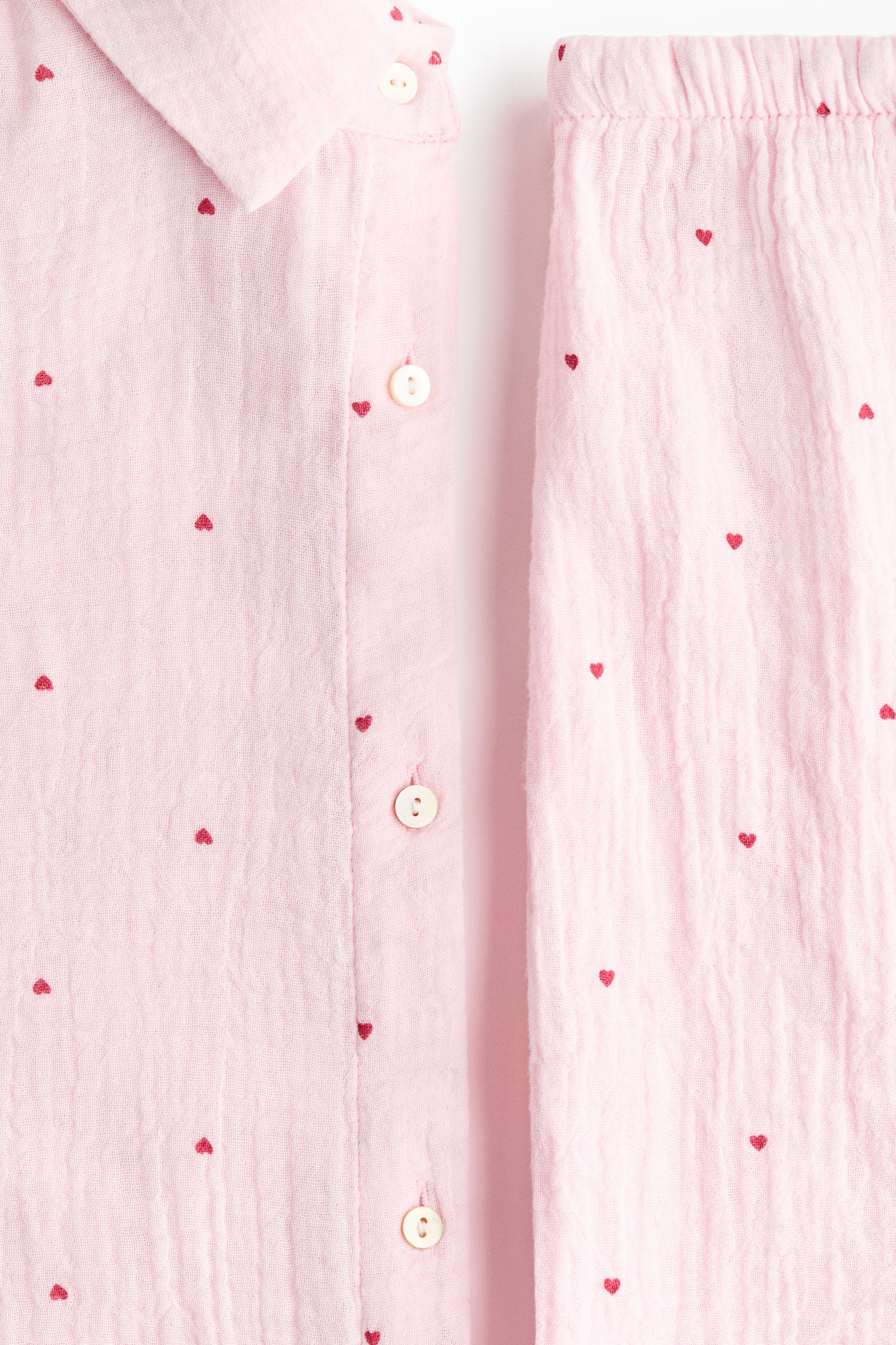 Gömlek ve Şortlu Pijama Takımı - Açık pembe/Kalpler/Açık tozlu mavi - 6