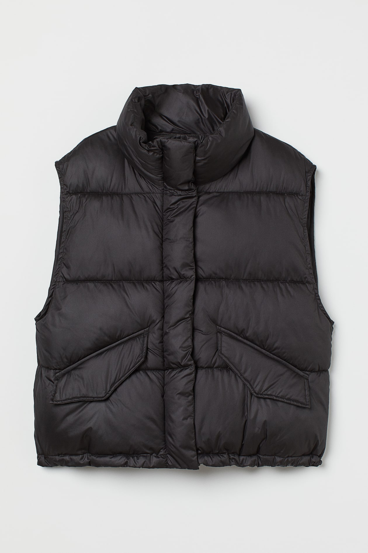 Stand-up-collar Puffer Vest - Sleeveless - Short - Black - Ladies | H&M US