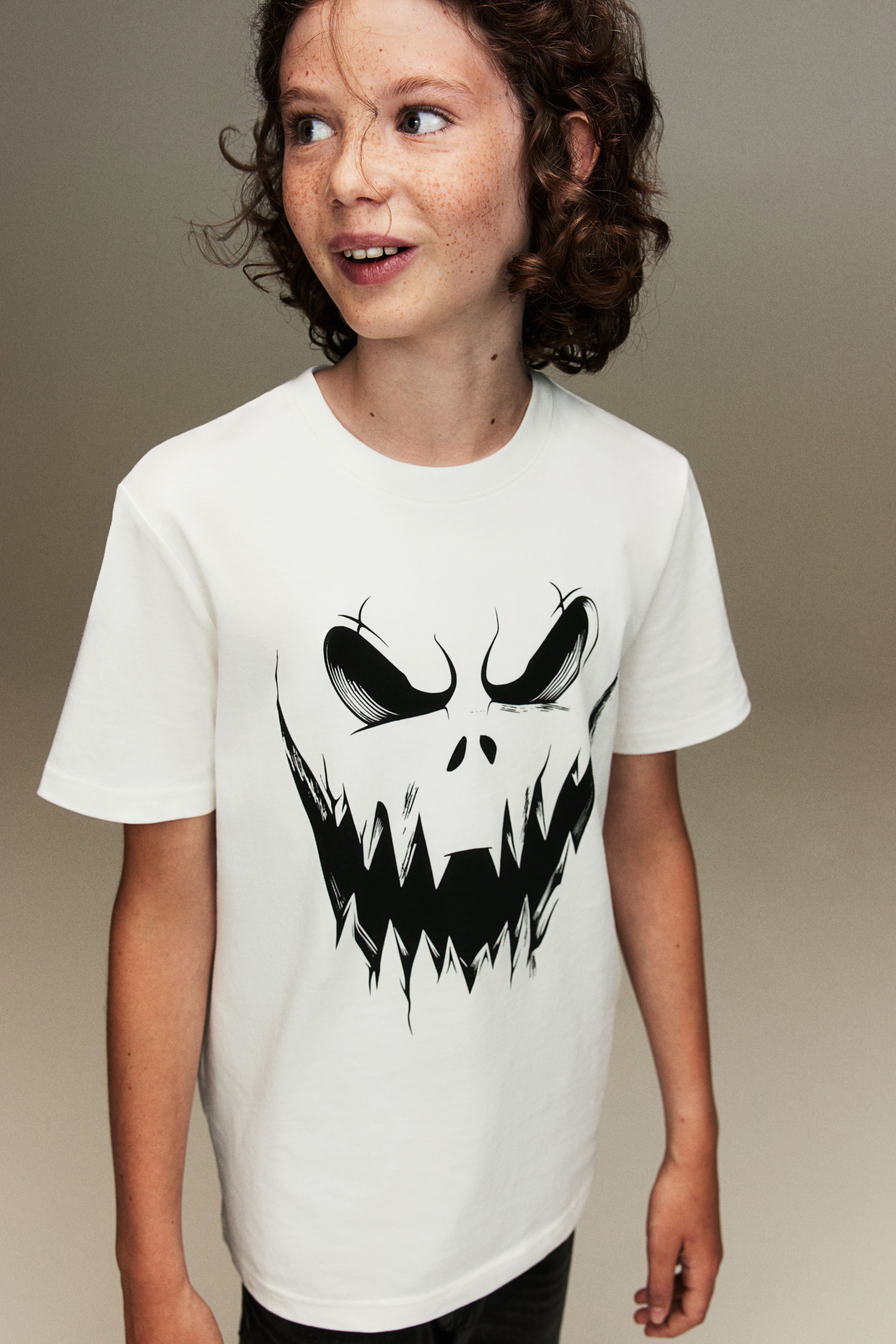 Printed cotton T shirt White Halloween Kids H M CA