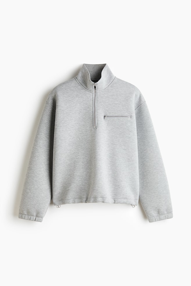 Relaxed-Fit Half-Zip Scuba Sweatshirt - Light gray melange/Black - 1