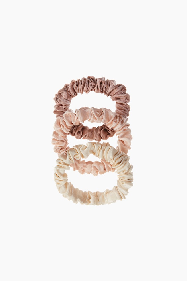 3-pack Silk Scrunchies - White/dusty pink/beige/Orange/pink/red - 1