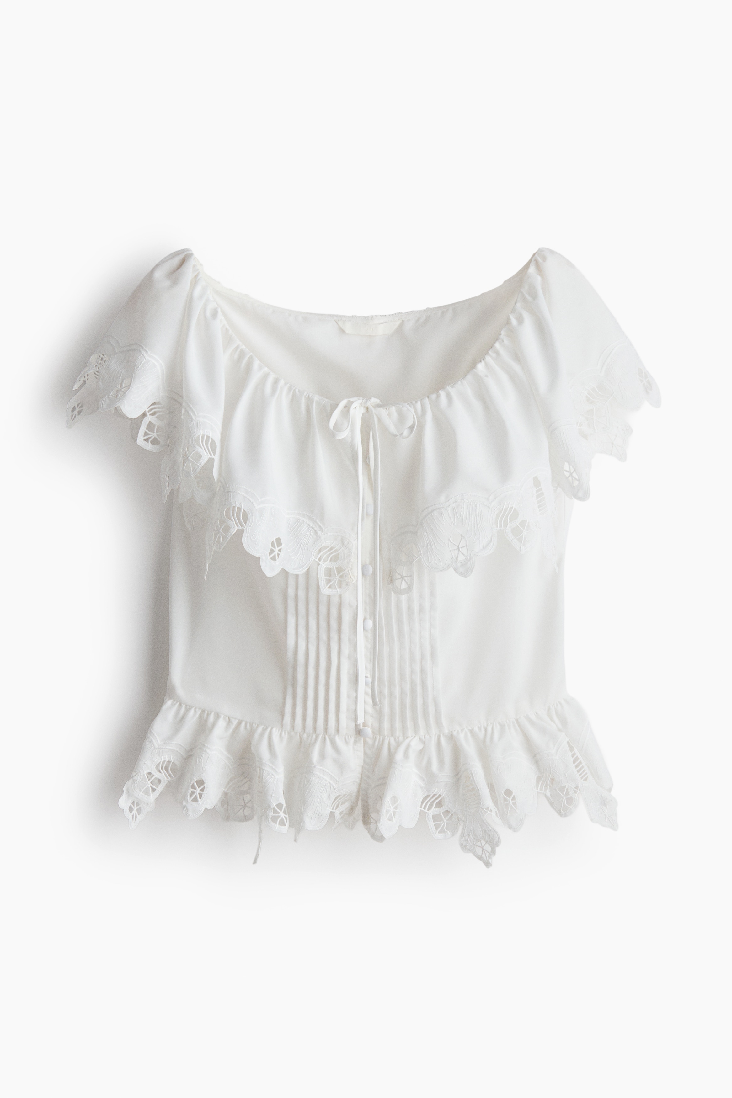 Flounced broderie anglaise blouse - White
