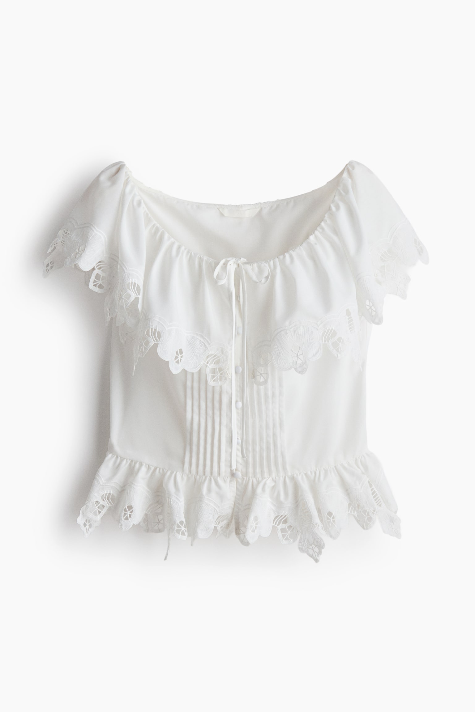 Flounced Eyelet-Embroidered Blouse - White - 1