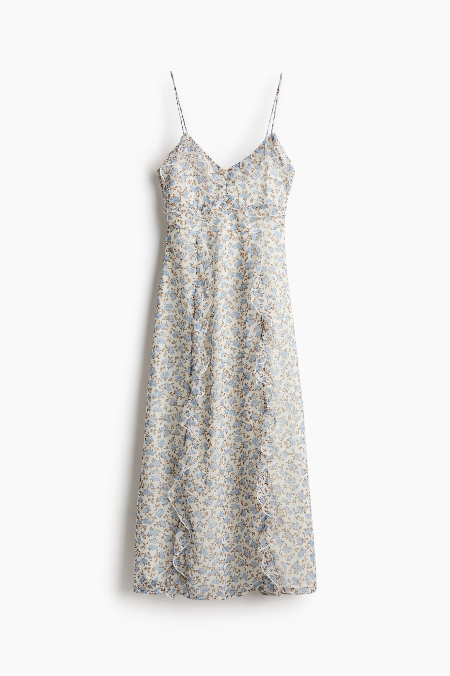 Flounced chiffon dress - Cream/Floral/Light dusty purple - 2