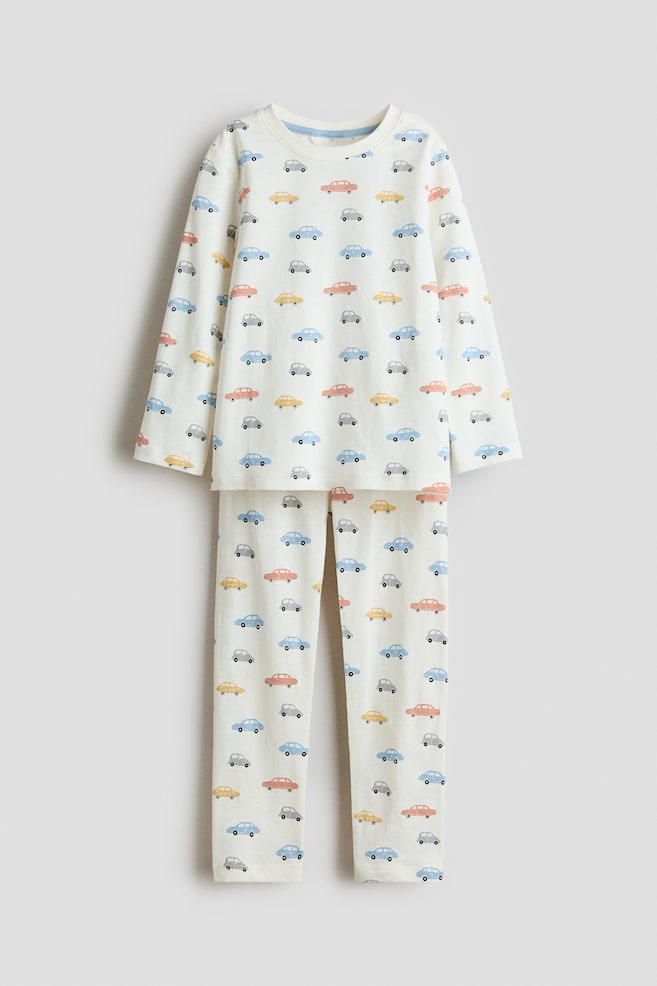 Patterned jersey pyjamas - White/Cars - 1