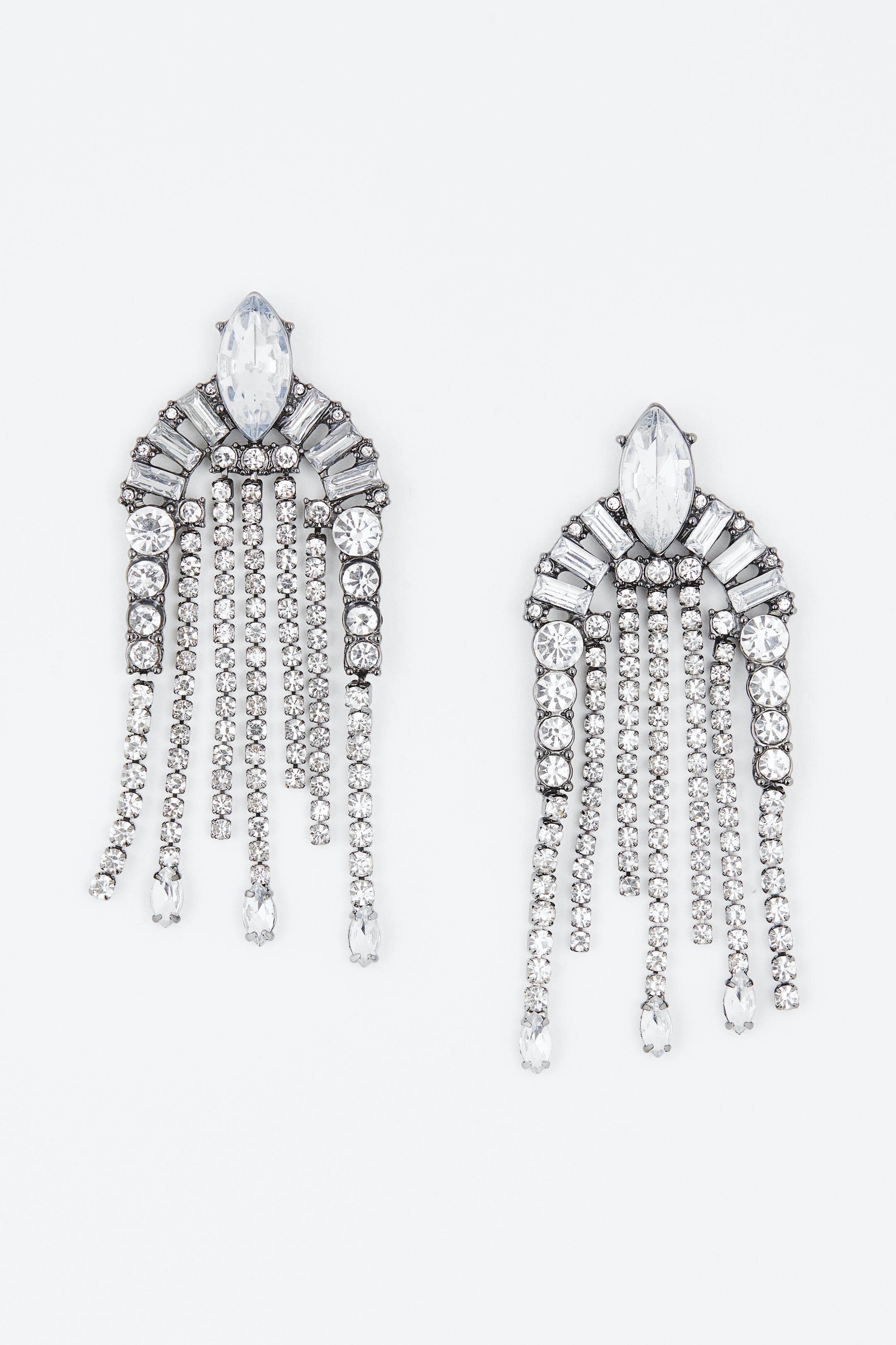 Rhinestone Earrings Silver Coloured Ladies Handm Gb 7112