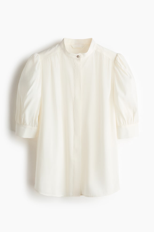 Puff-sleeved blouse - Cream/Blue/Striped/Cream/Polka dot - 1