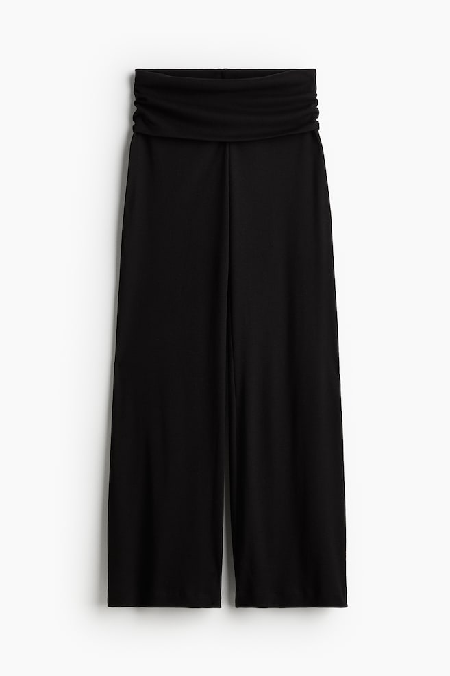 Gerippte Hose mit weitem Bein - Schwarz - 1