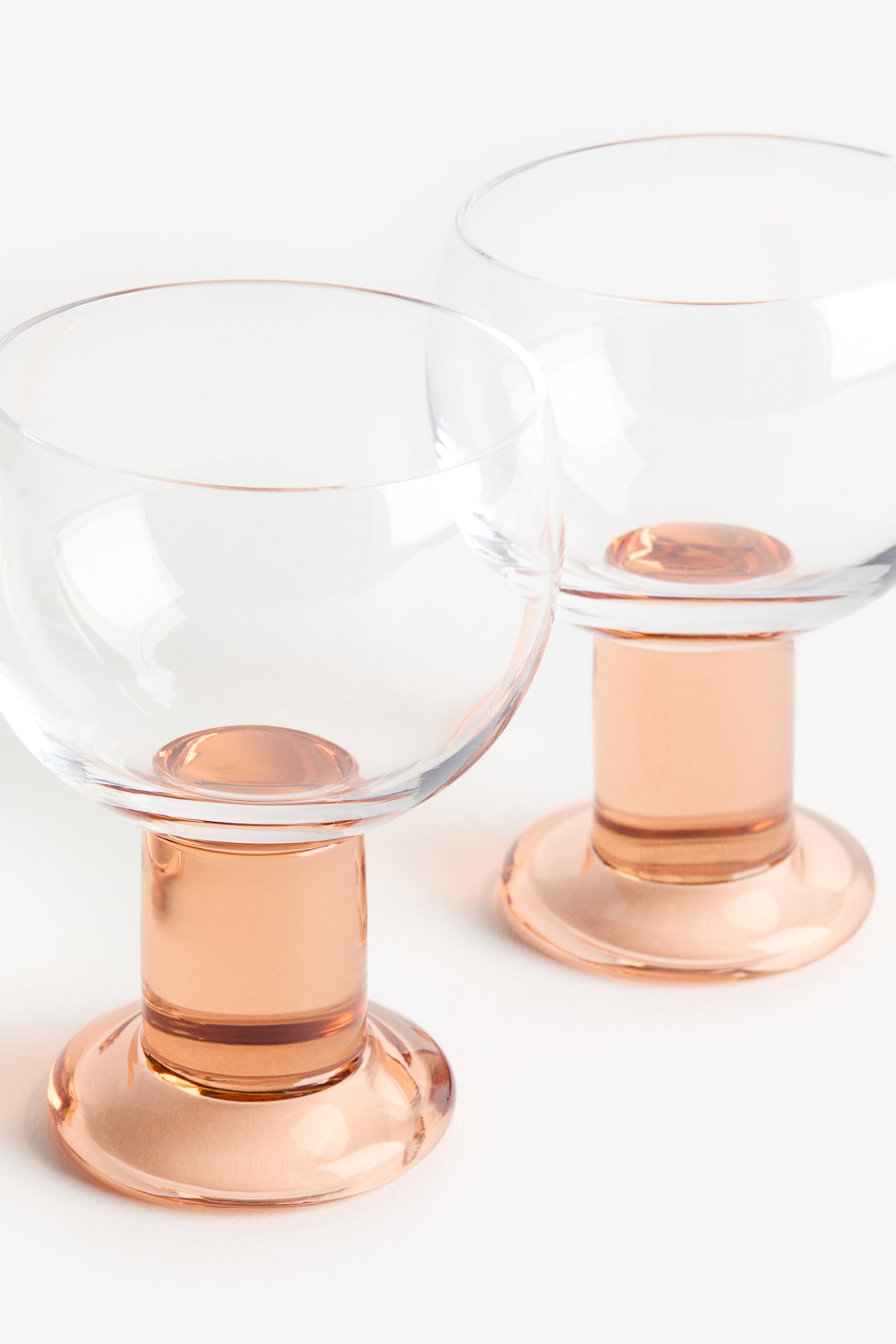 2-pack mouth-blown wine glasses - Light pink/Transparent/Olive green/Transparent - 3