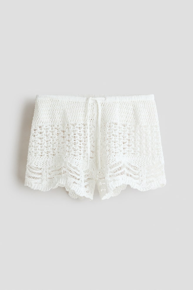 Crochet-Look Beach Shorts - White - 1