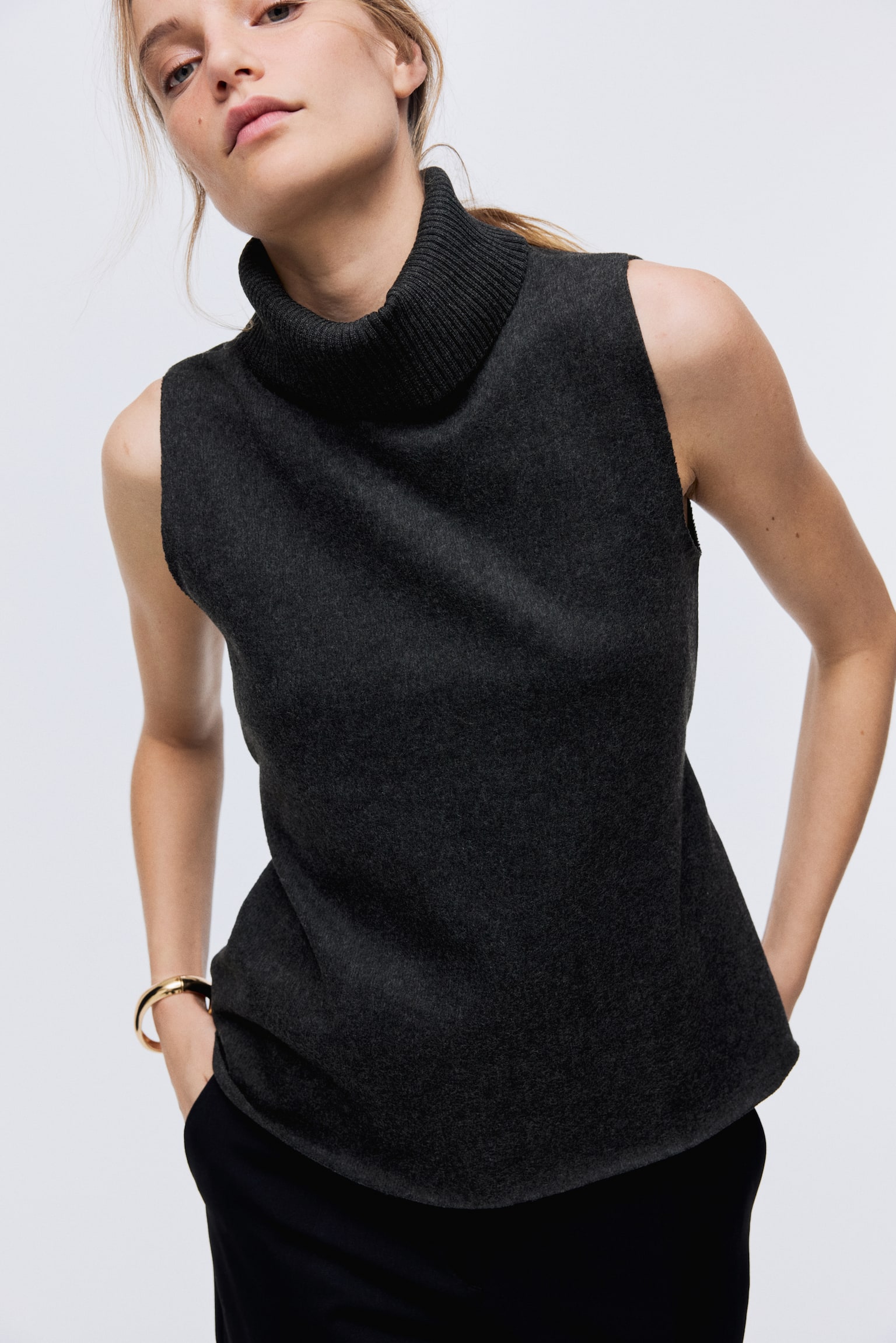 Rollkragentop - Dunkelgraumeliert/Dunkelbraun - 2