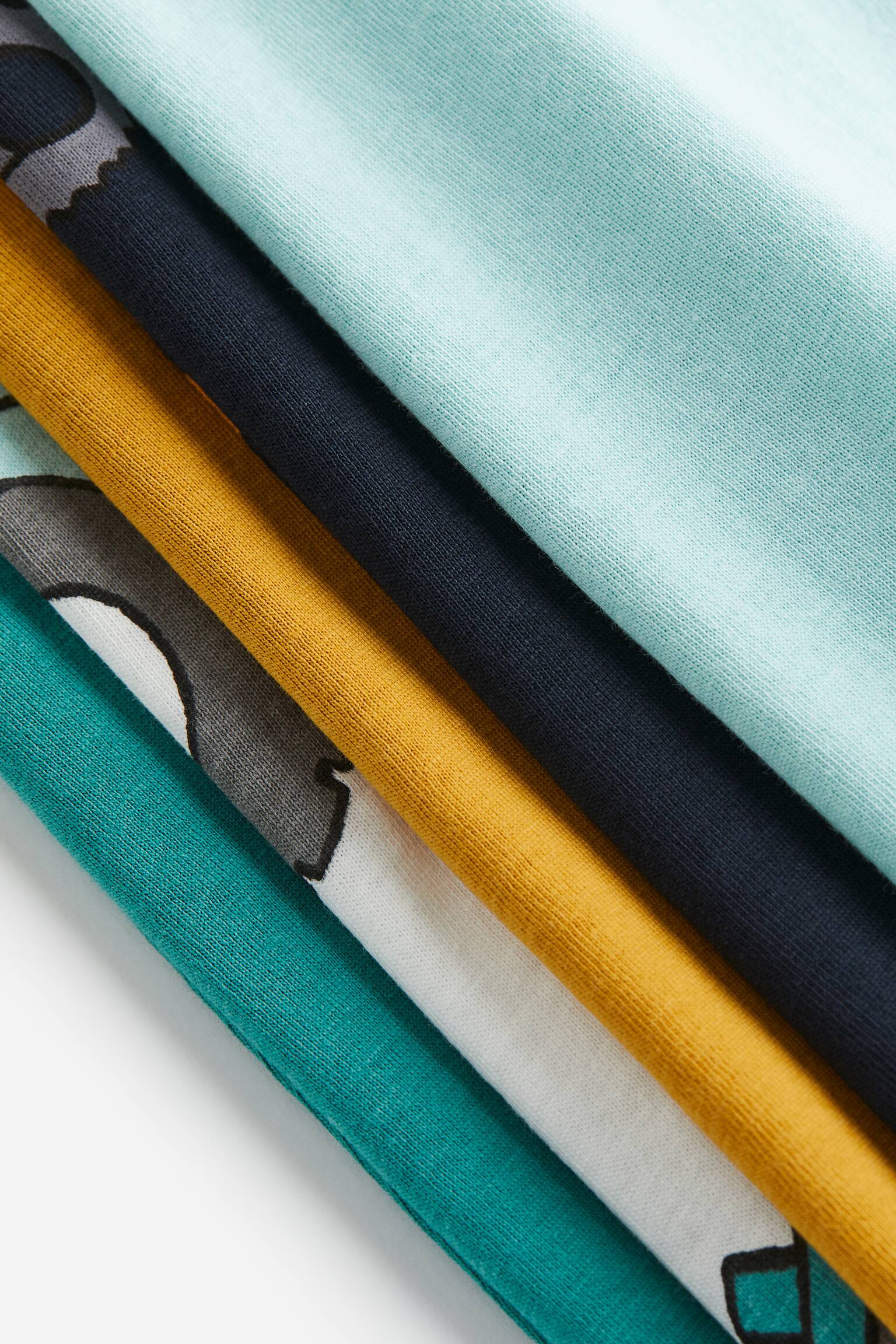 5-pack Jersey Tees - Mustard yellow/Excavators/Light turquoise/Cars/Green/Animals/Light turquoise/Milano/Light orange/Skate/Cream/Lemons/Green/Animals/White/Vehicles - 2