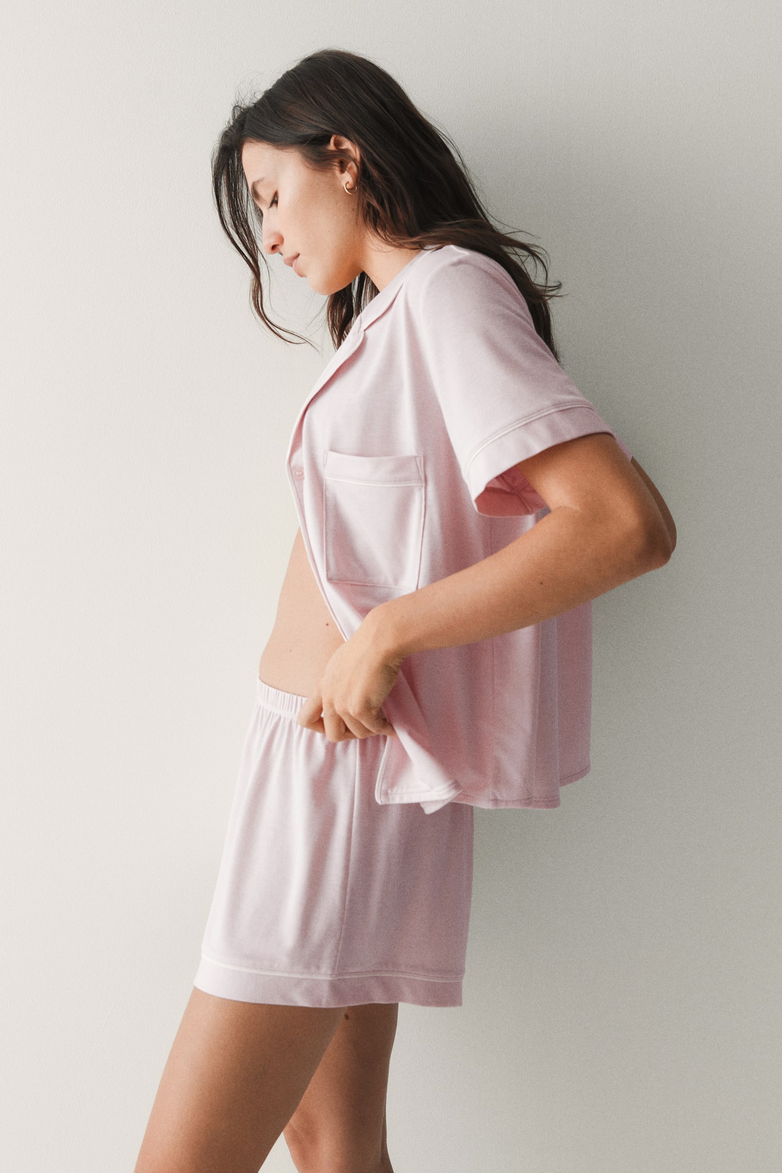 Viscose-blend pyjamas - Light pink/Black/Cream/Rust brown - 4