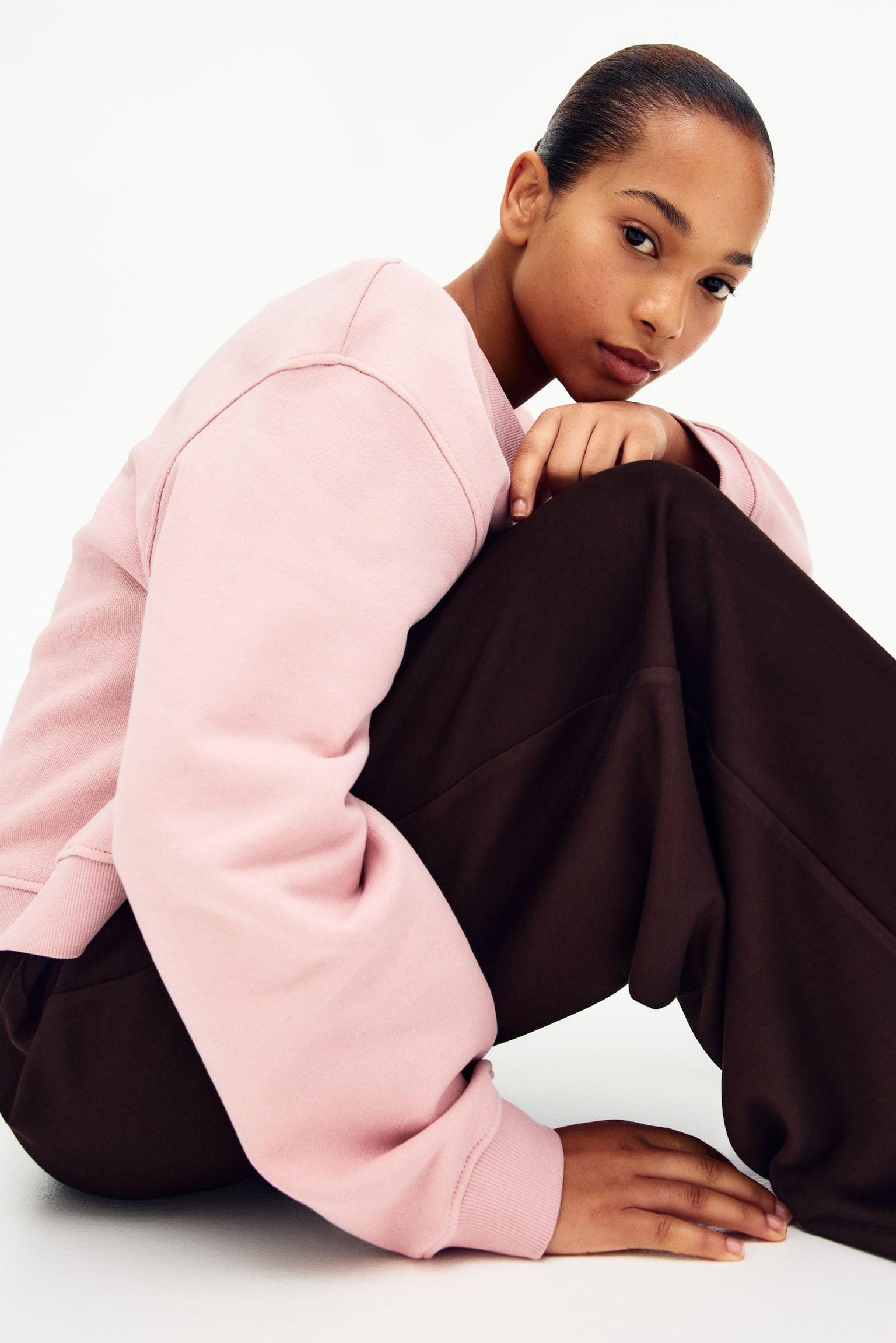 Wide pull-on trousers - Dark brown/Black/Dark pigeon blue - 1