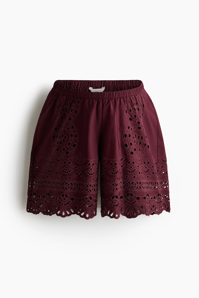 MAMA Shorts with Eyelet Embroidery - Burgundy - 1
