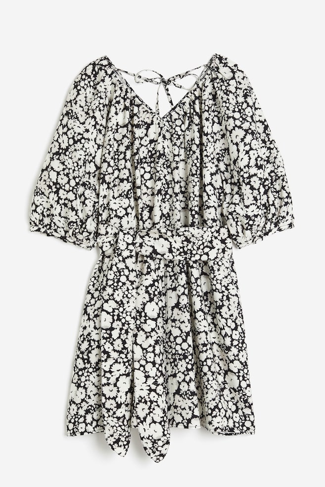 Tie-belt dress - Black/White floral - 1