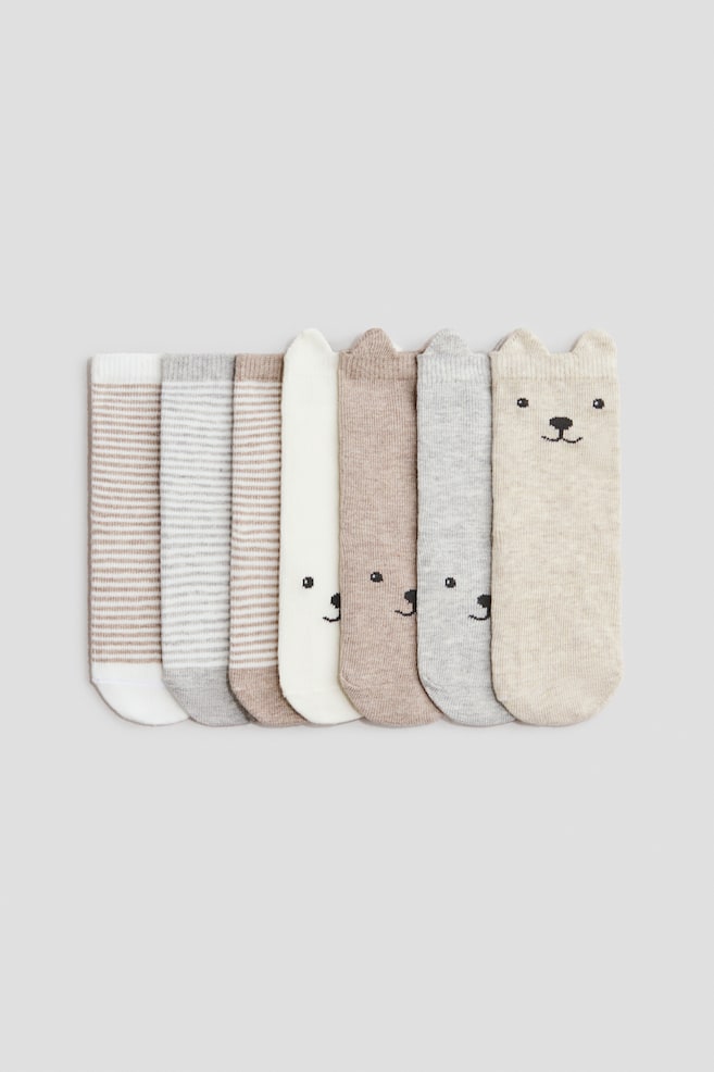 7-pack socks - Beige/Grey striped - 1