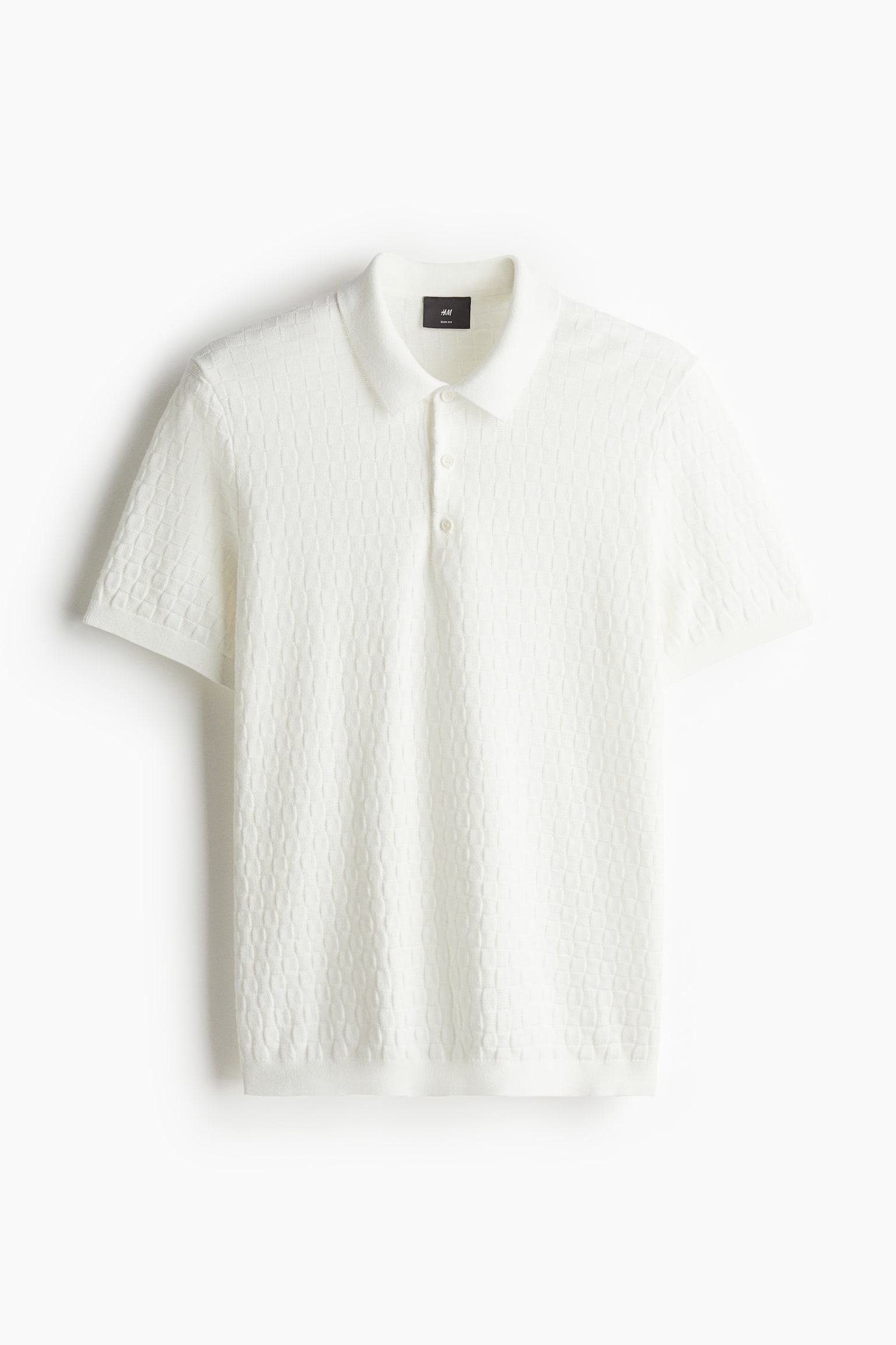 Slim Fit Textured-knit polo shirt - White - 2