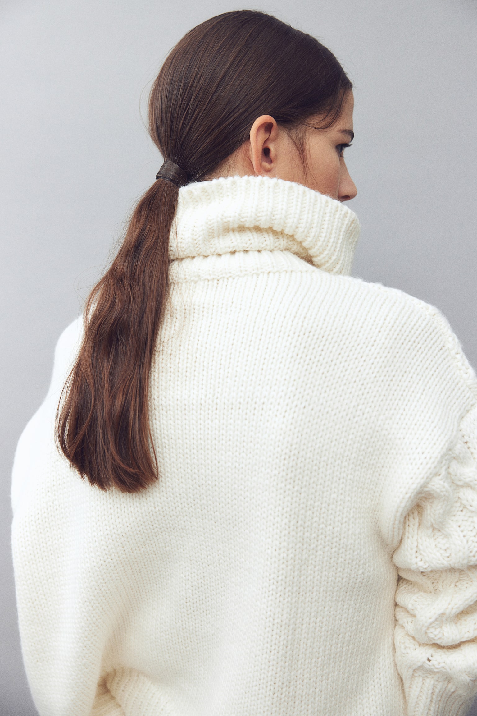 Cable-knit polo-neck jumper - White/Beige - 5