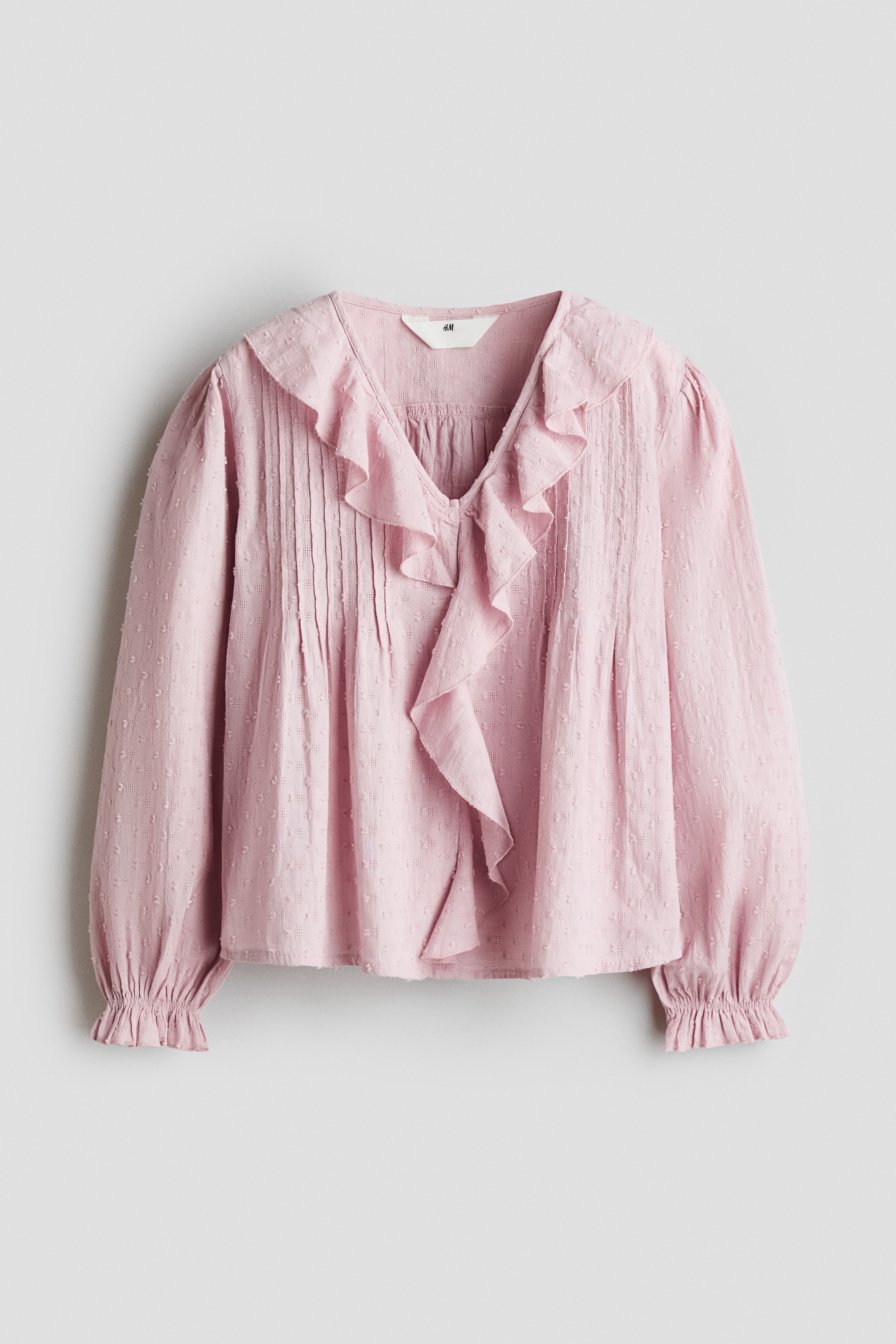 Blouse en plumetis avec bords volantés - Rose clair/Ivoire