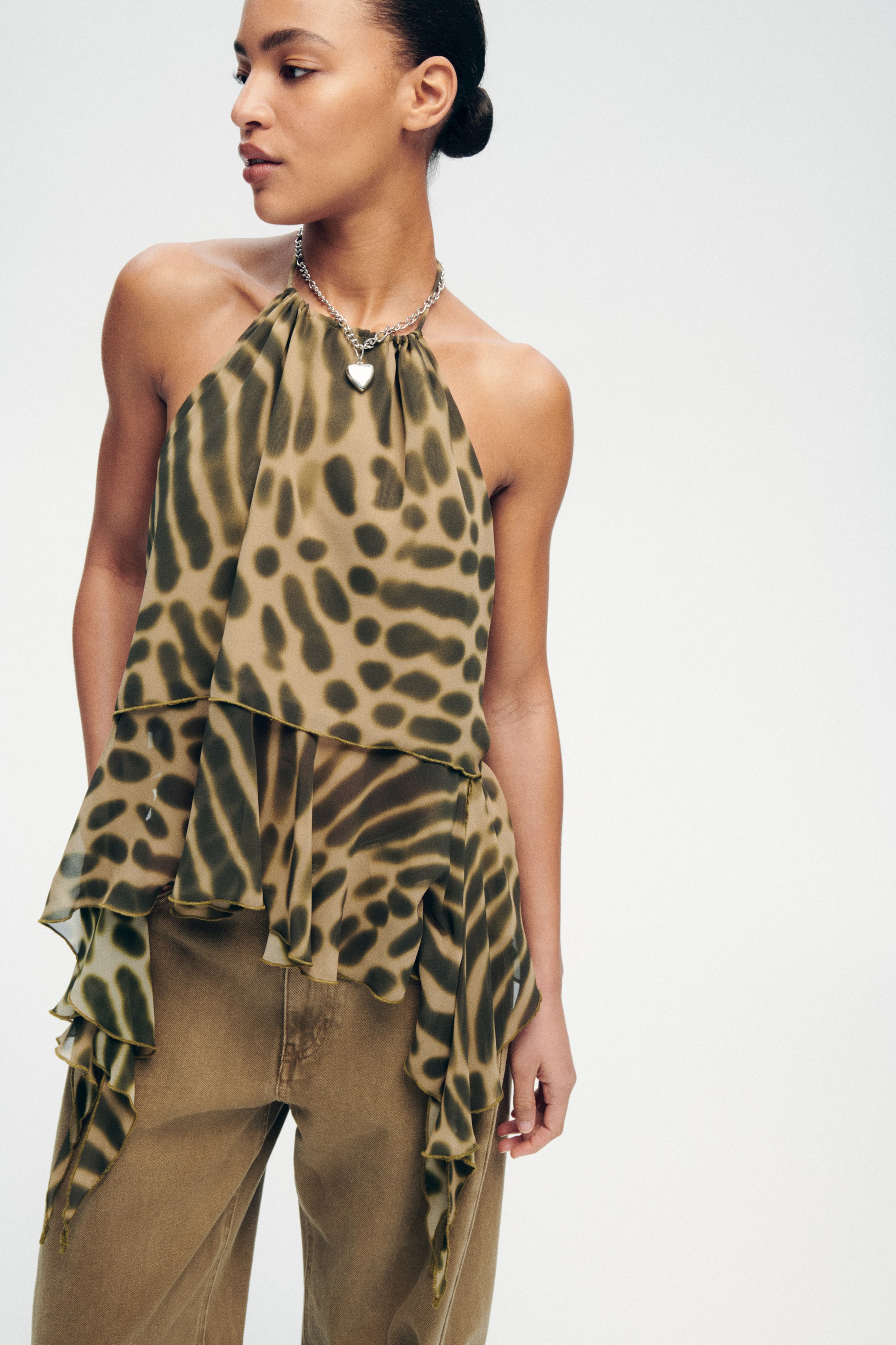 View larger image: Draped-panel halterneck top - Dark khaki green/Leopard print - Ladies | H&M 1
