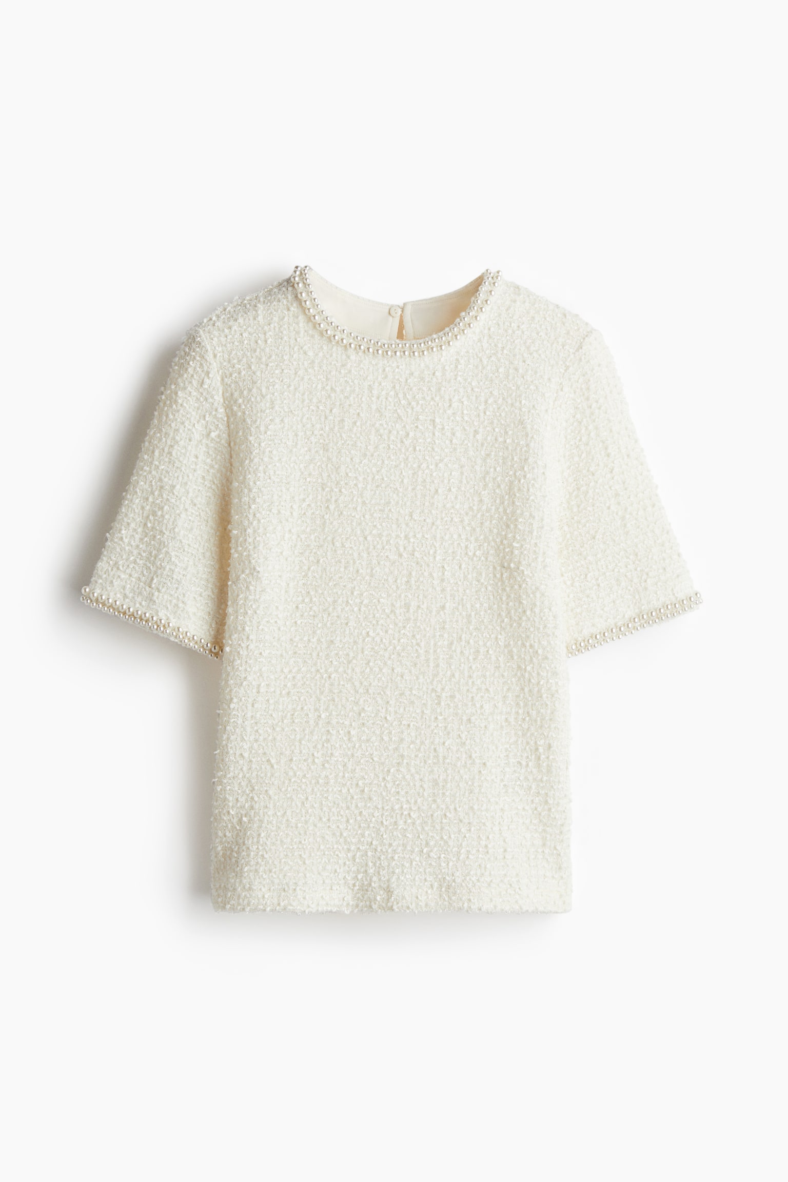 Top en bouclette avec perles fantaisie - Blanc