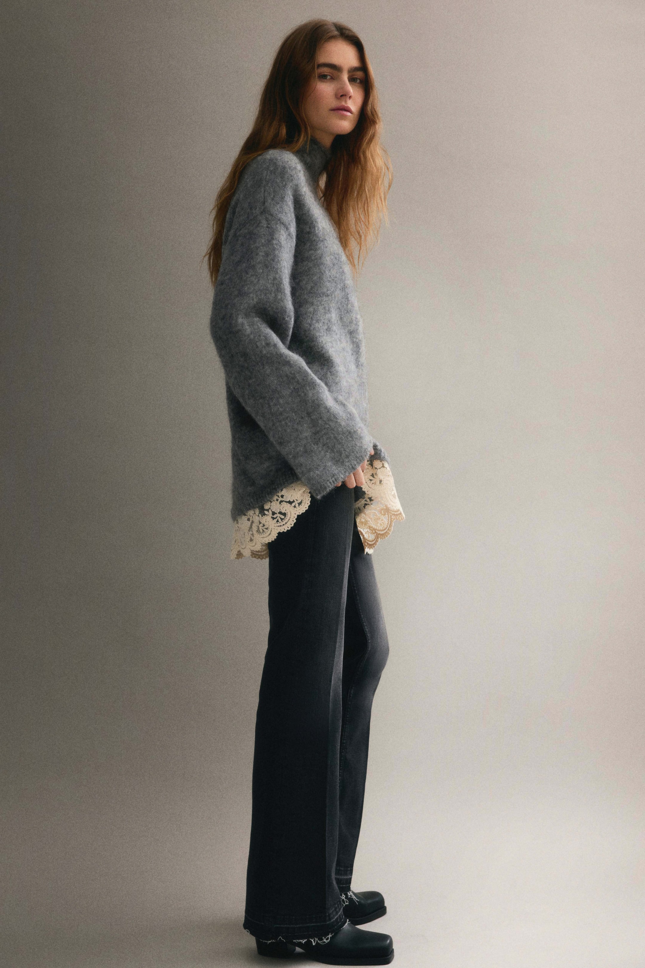 Lace-Trimmed Mohair-Blend Sweater