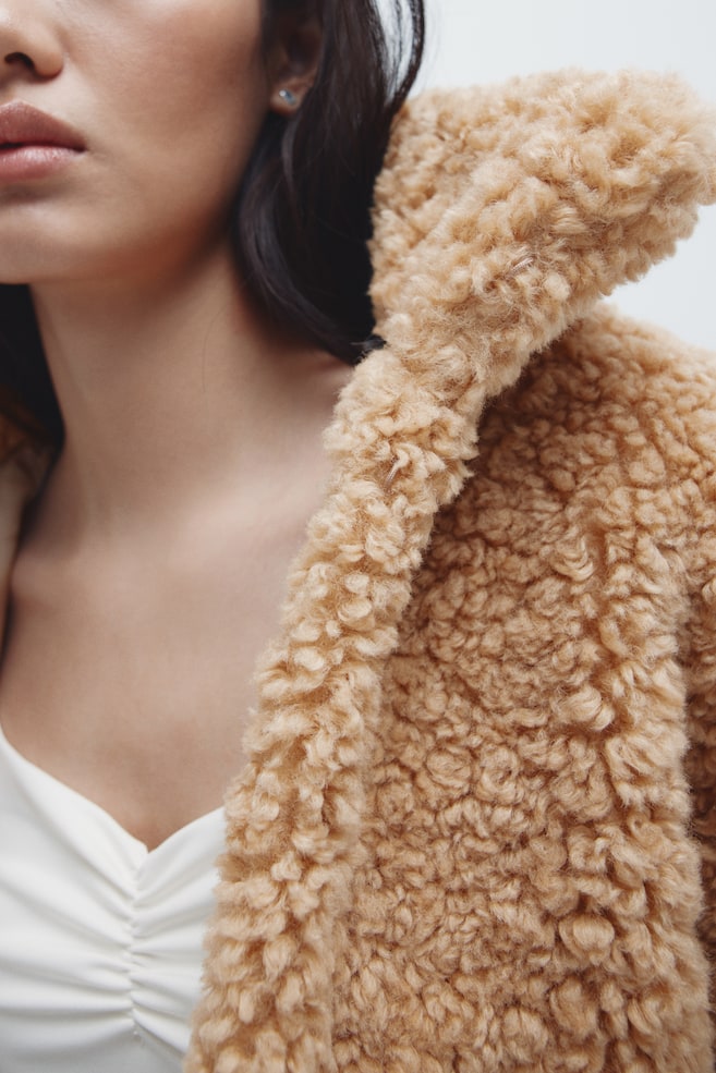 Cropped Teddy Fleece Jacket-Dark beige - 6
