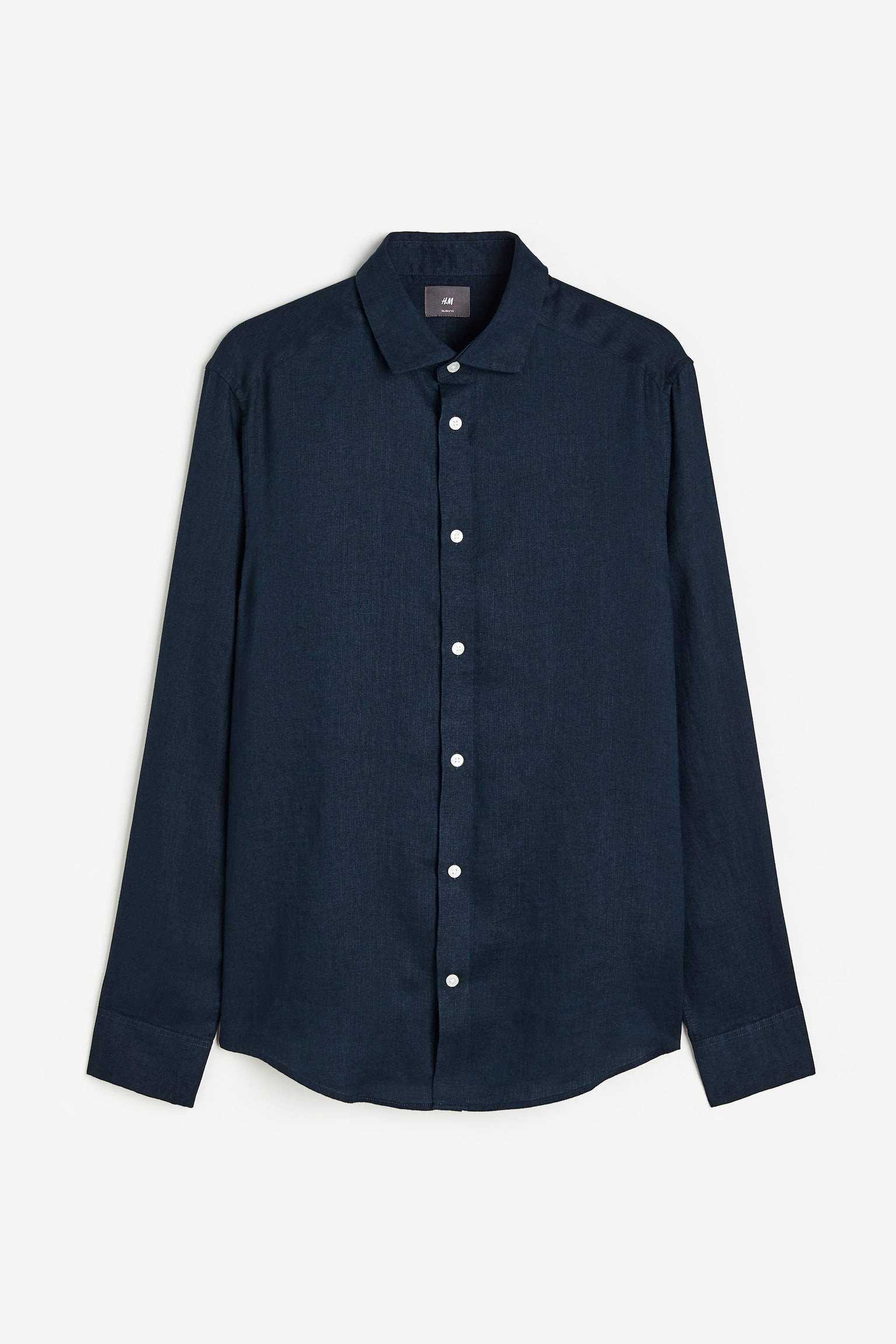 Slim Fit Linen Shirt - Dark blue/White - 1