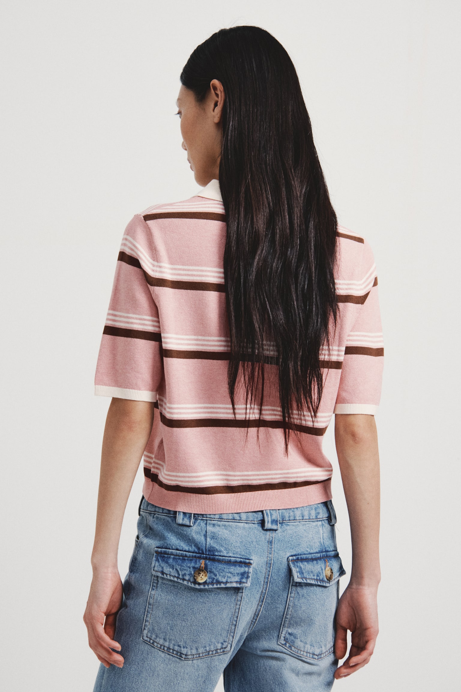 Fine-knit polo shirt - Pink marl/Striped/Light yellow/Striped - 5