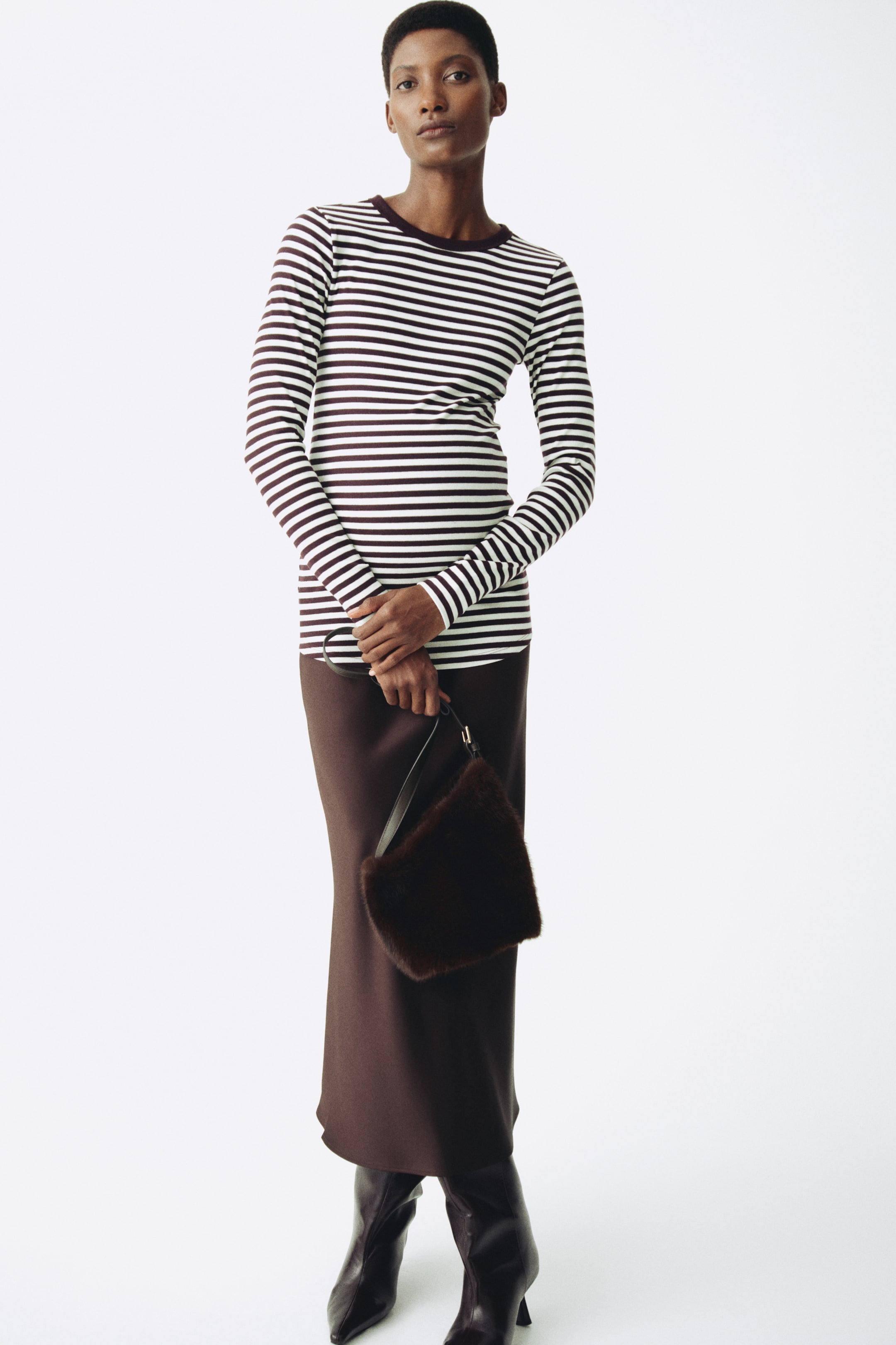 Büyük resmi görüntüle: MAMA Ribanalı Jarse Üst - Bordo/Çizgili - KADIN | H&M TR 4