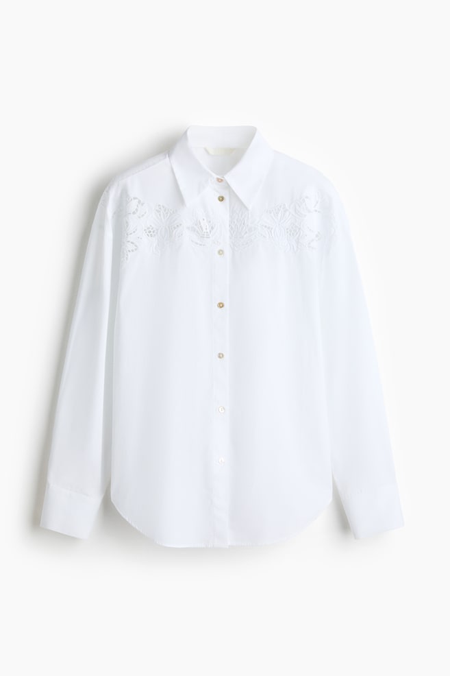 Broderie Anglaise Cotton Shirt - White - 1
