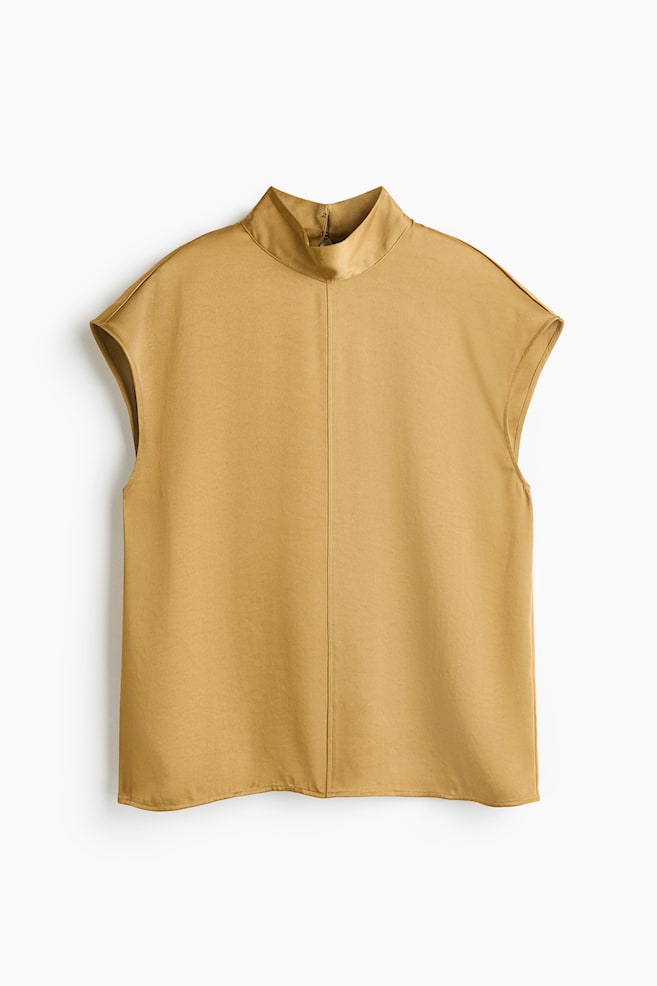 Satinbluse mit Stehkragen - Gelb/Weiß - 1