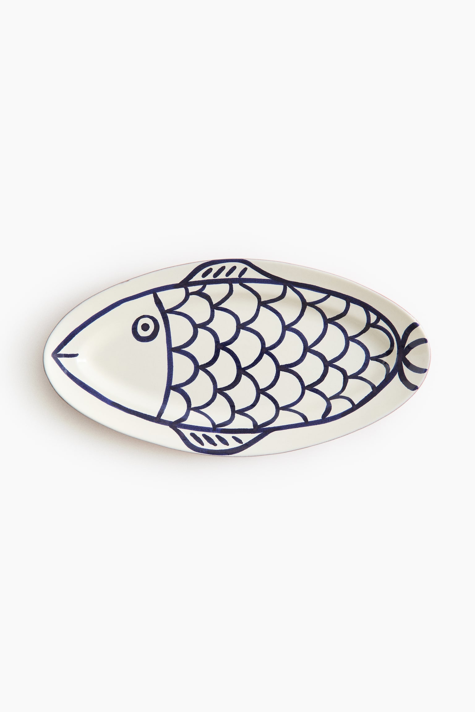 Hand-painted terracotta serving plate - White/Fish - 3