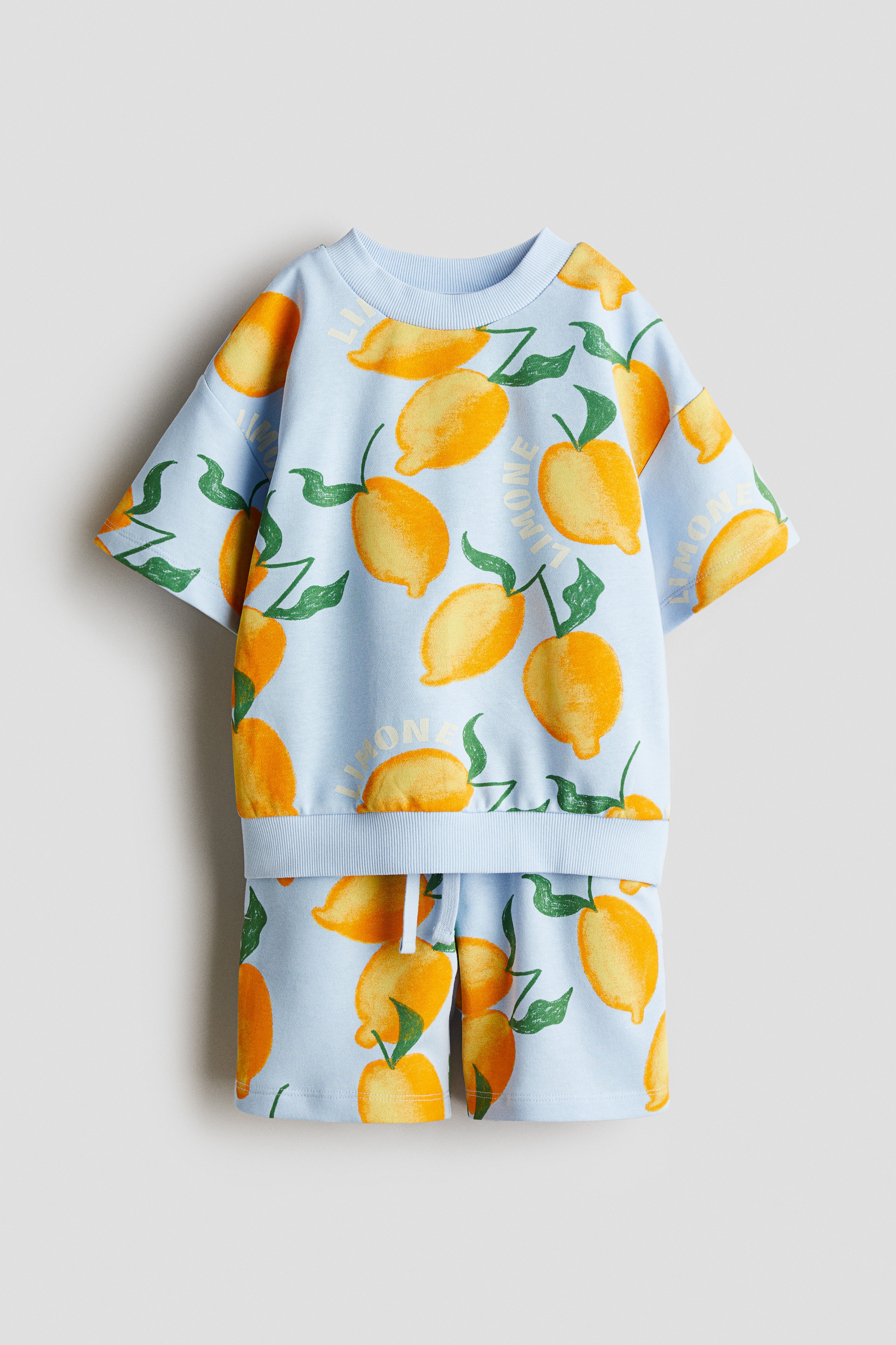 2-piece Print Sweat Set - Light blue/Lemons/Light grey/Soccer ball/Light yellow/Pickup trucks/Green/Pearfect