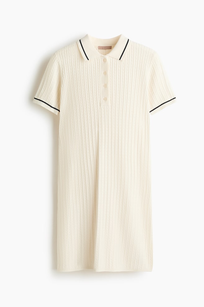Abito a polo in maglia a trecce - Crema - 1