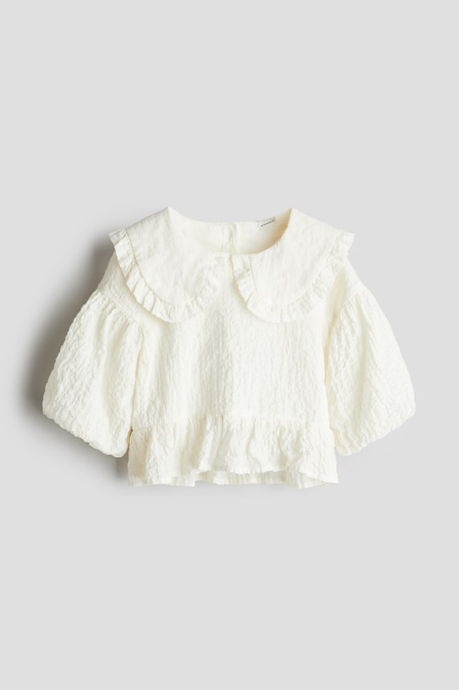 Puff Sleeve Seersucker Blouse - Cream/Dark peach/Birds - 1