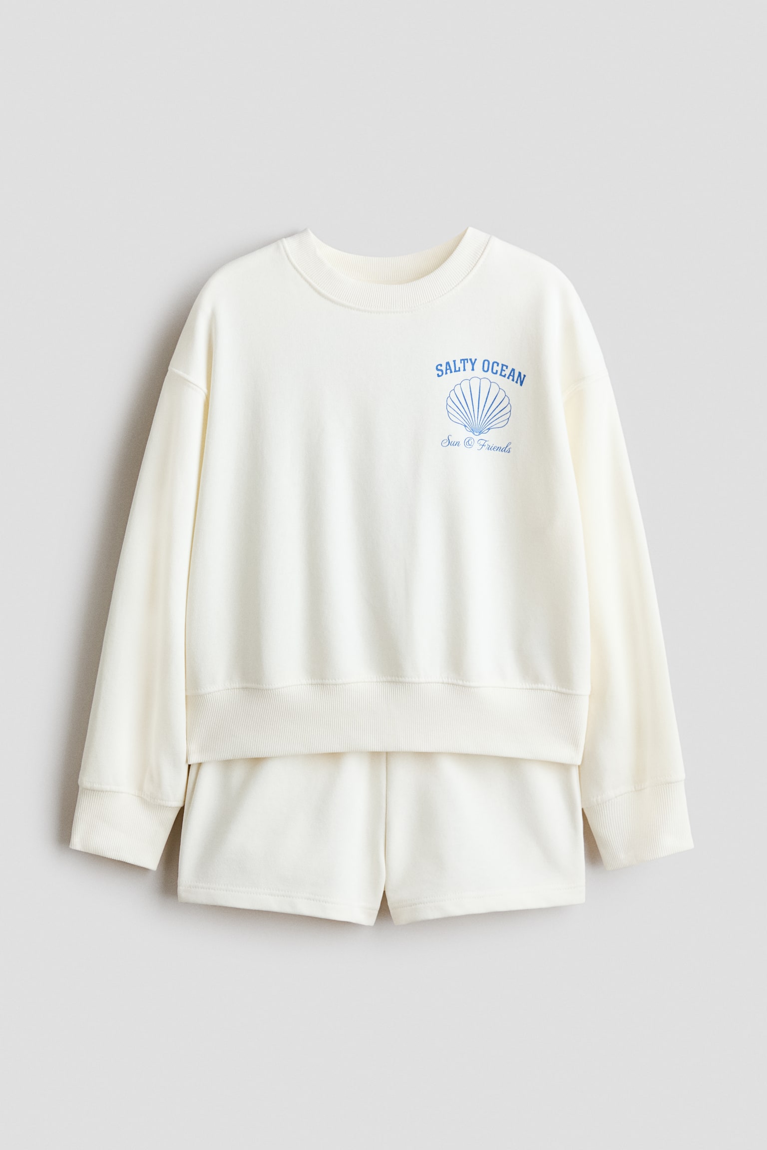 2-Piece Sweatshirt and Sweatshorts Set - White/seashell/Light gray melange/Palma - 1