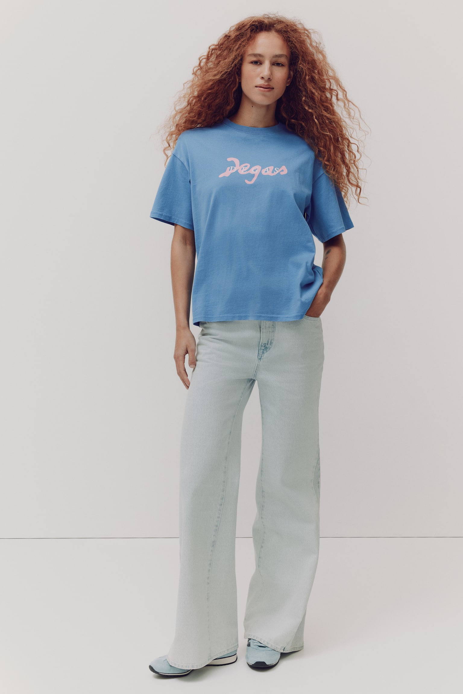Oversized print-motif T-shirt - Blue/Degas - 3