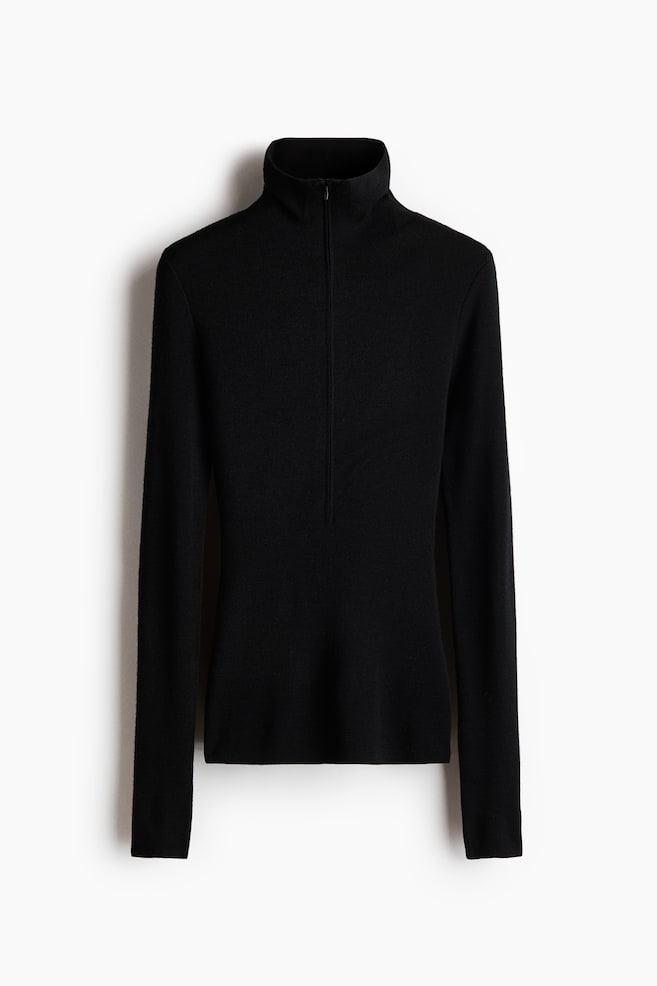 Merino turtleneck top - Black/Dark brown - 1