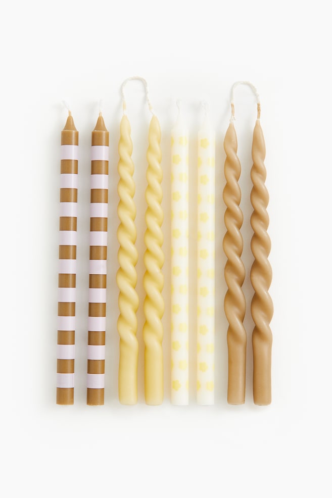 8-pack thin taper candles - Yellow/Patterned - 1