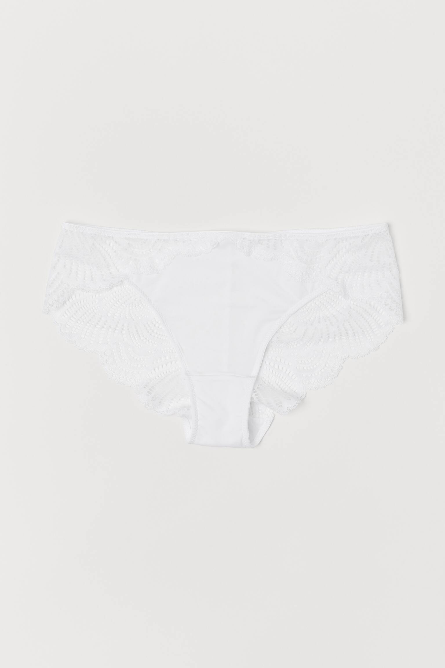 Microfibre/lace bikini briefs - White