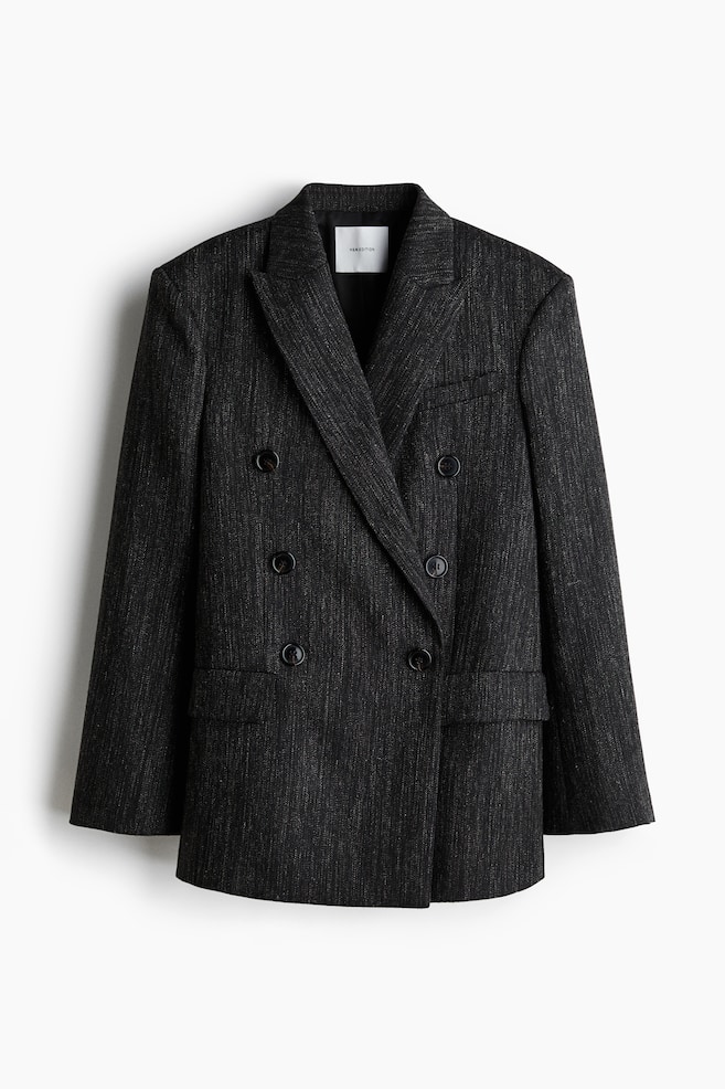 Double-breasted wool-blend blazer - Dark grey marl - 1