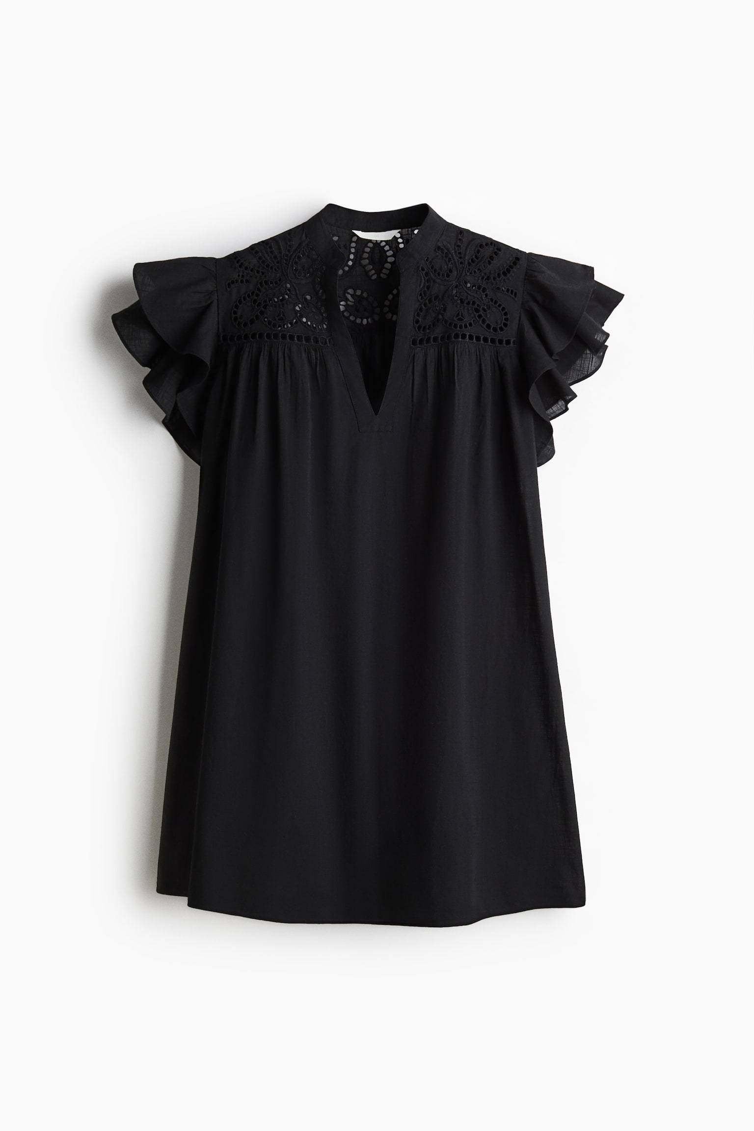 Женское платье H&M Flutter-Sleeve Dress with Eyelet Embroidery, цвет: Чёрный — фото 1