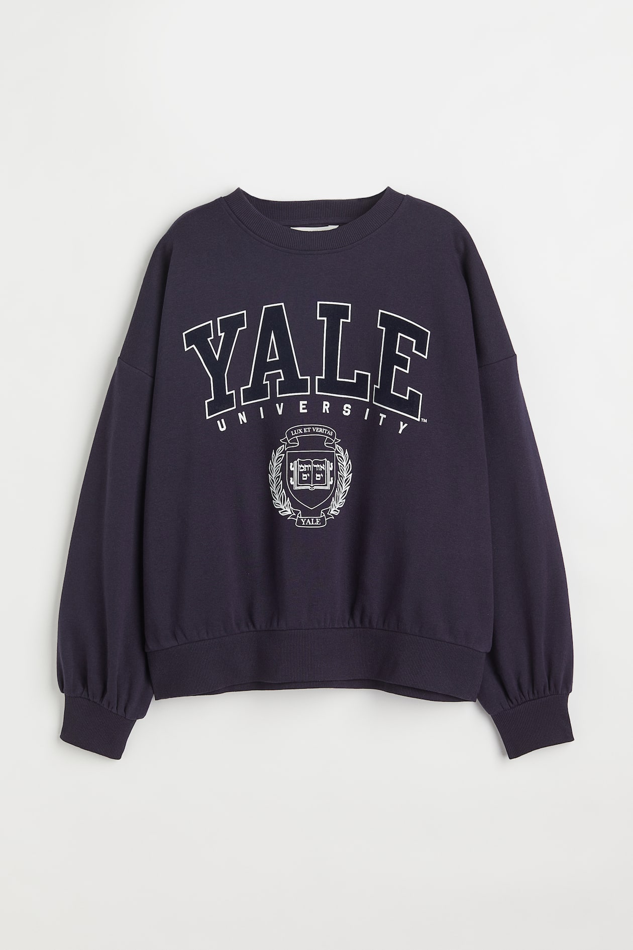 Sweatshirt with Printed Design - Crew-neck - Long sleeve - Navy blue ...