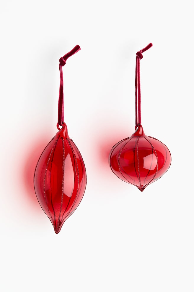 2er-Pack Glitzernde Glaskugeln - Rot/Silberfarben/Grün/Goldfarben - 1