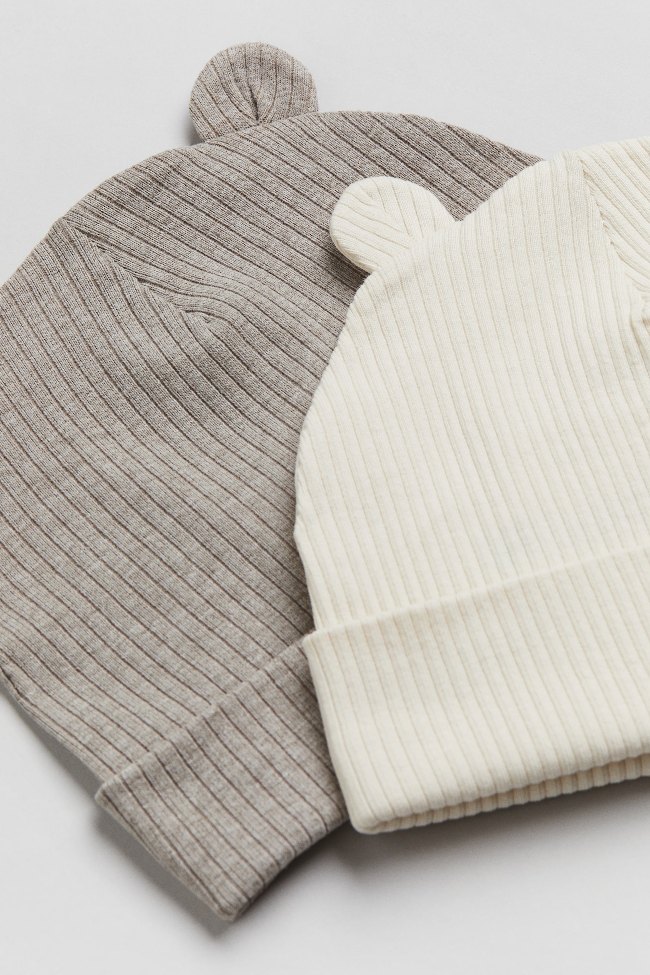 2-pack ribbad beanie med öron - Ljusbeige/Mörkbeigemelerad - BARN | H&M SE 2